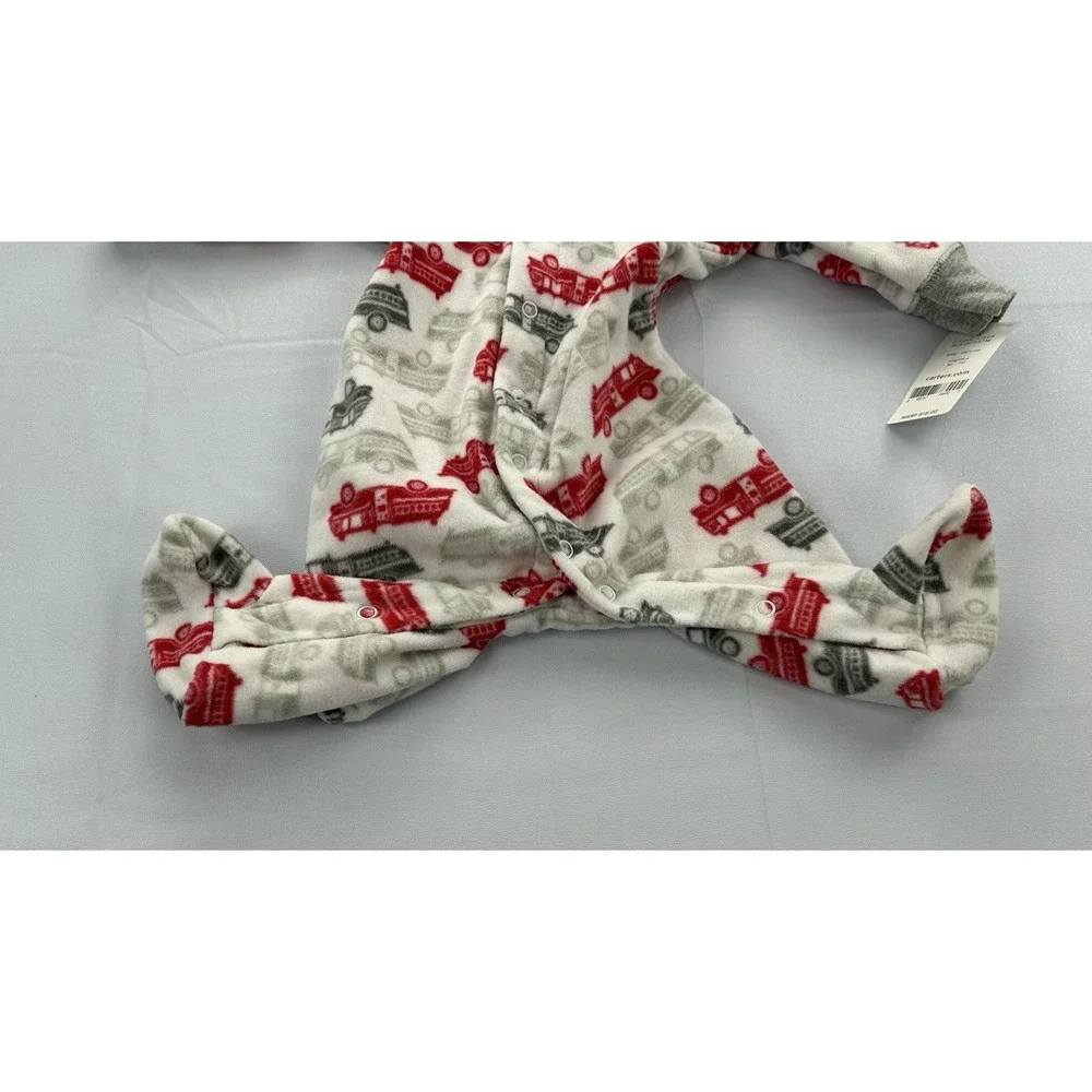 Carter's Baby 3M Microfleece Footed Sleeper Fire Truck Pajamas Red Gray New